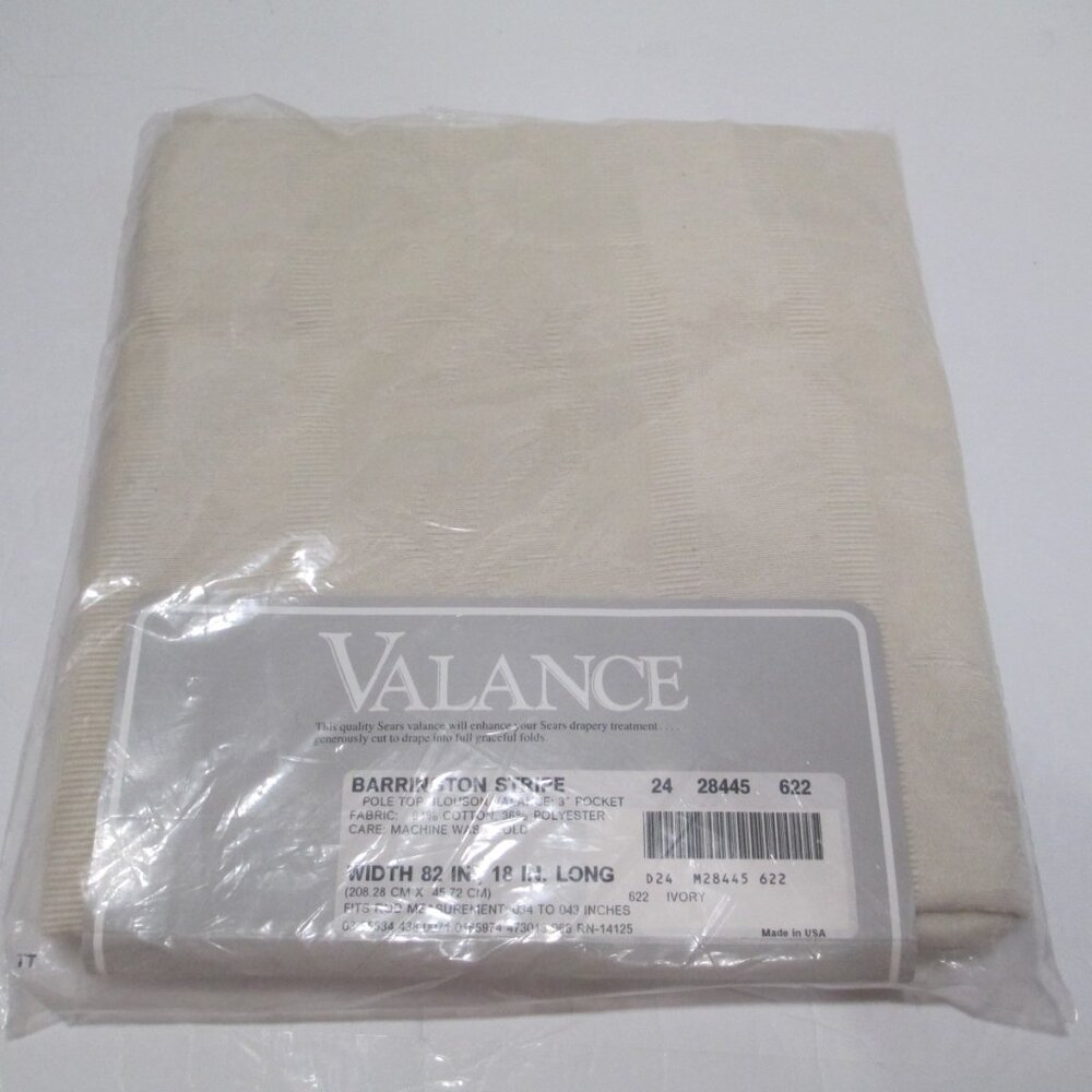 VTG SEARS 82x18 VALANCE LOT 2 BARRINGTON STRIPE IVORY BROCADE ROD POCKET NEW